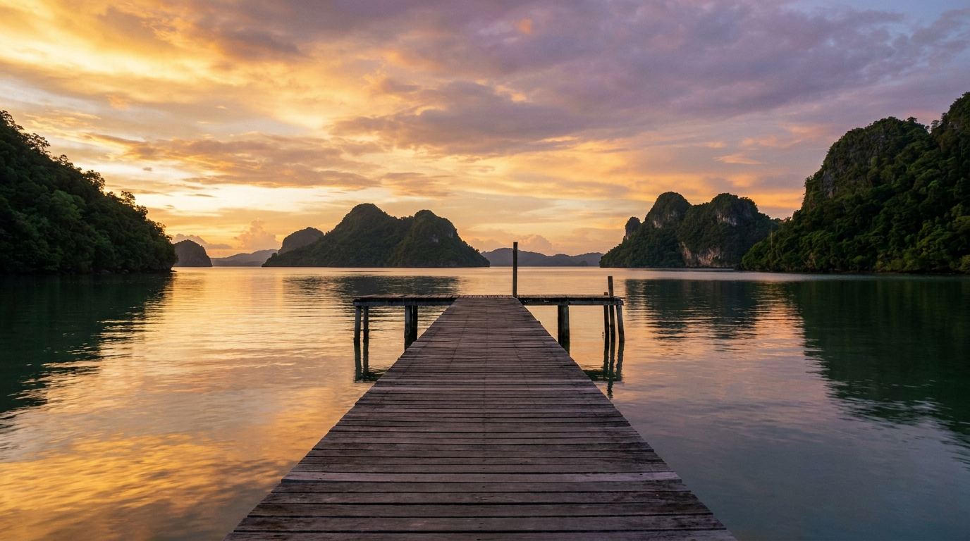 Tropical bay at sunset, Langkawi, Malaysia