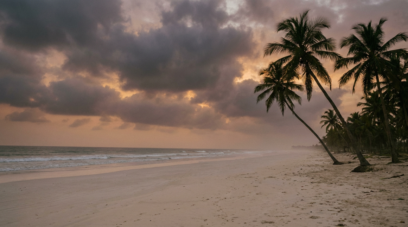 Empty beach near Salalah at dusk, Oman