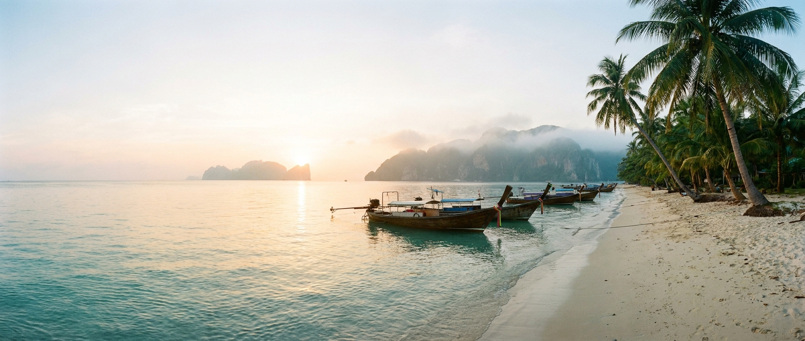 Tropical coastline at sunrise in Southeast Asia