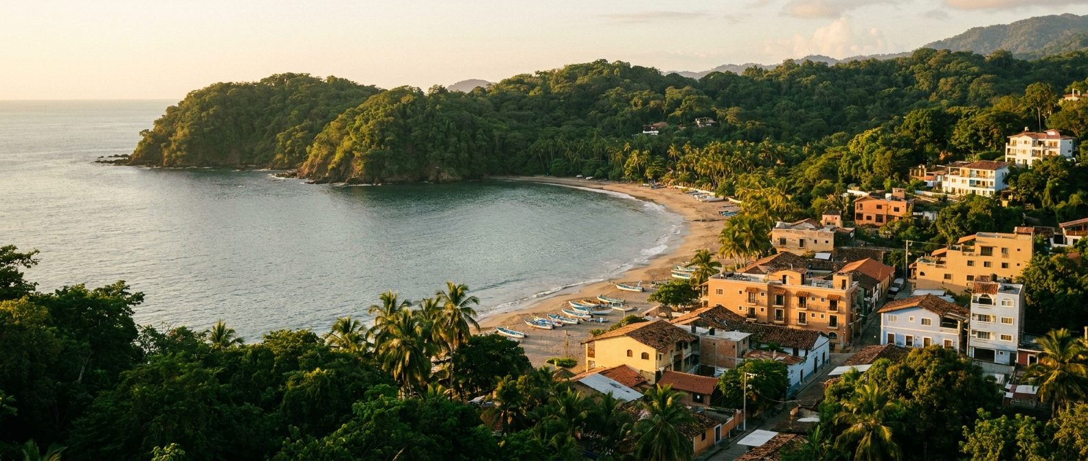 Latin American coastline at golden hour